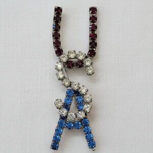 Blue and Silver Crystal USA Patriotic Brooch Approx 2.5" - excellent condition